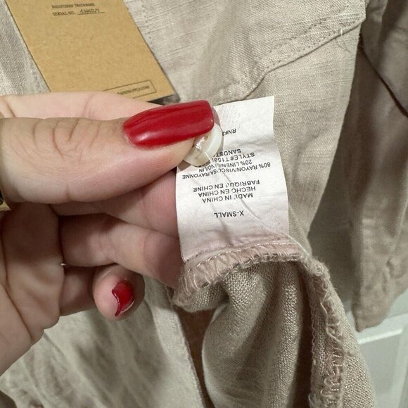 Women’s Thread & Supply Linen Blend Button Up Top Short Distressed NWT Brown Tan - Picture 6 of 7